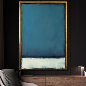 Mark Rothko Canvas Painting with Teal Blue and Pale White Color Fields for Modern Abstract Wall Decor