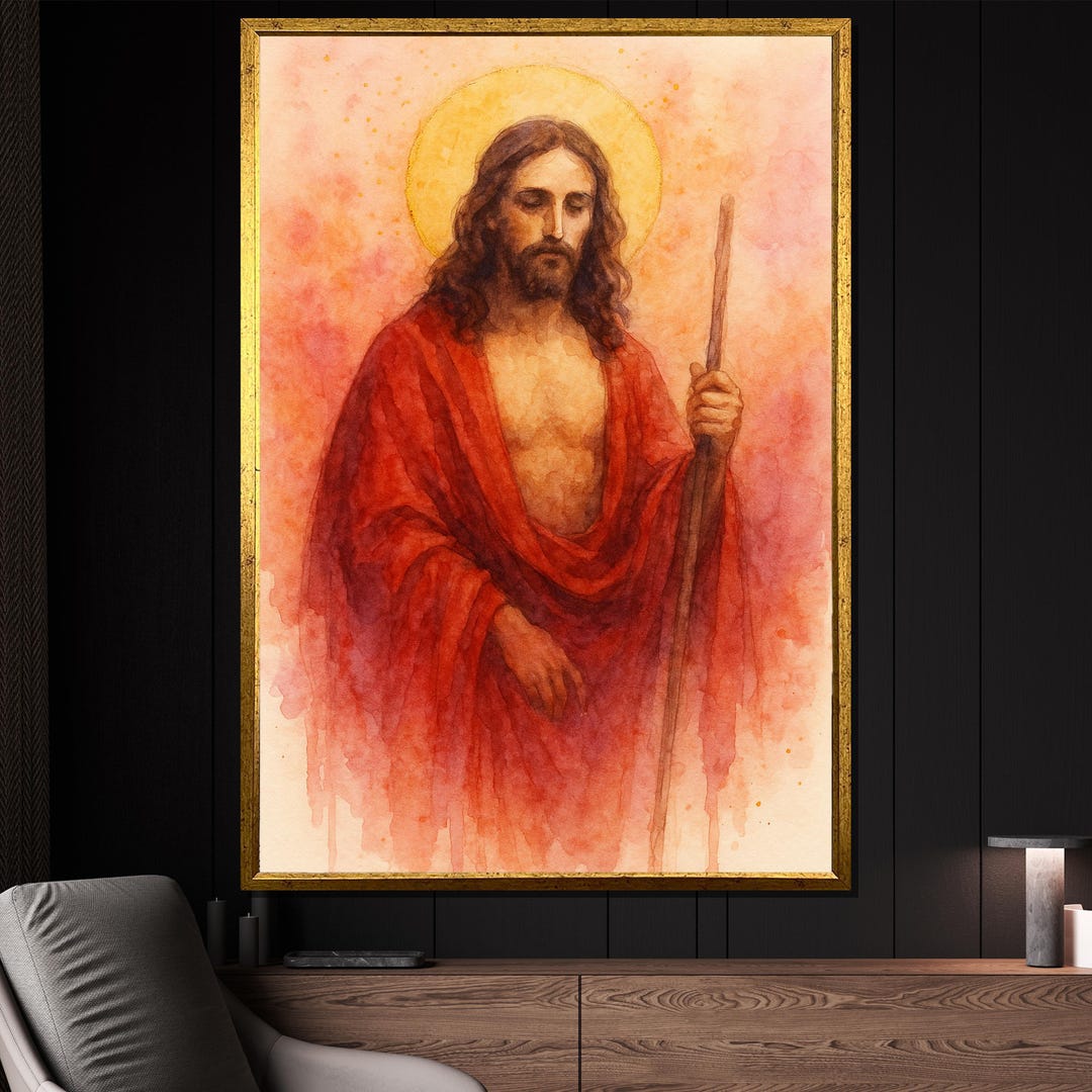 Jesus With Red Robe A Serene Portrayal of Jesus Christ in Flowing Red Robes and Radiant ...