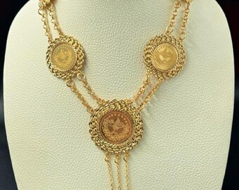 Gold-Plated Ottoman Medallion Necklace Set | Turkish Lira Coin Pendant Jewelry | Traditional Heritage Gift