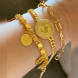 Gold-Plated Ottoman Coin Bracelet Set: Turkish Style Jewelry