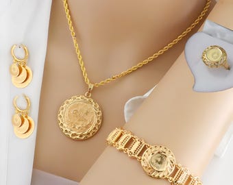Gold-Plated Ottoman Coin Jewelry Set – Necklace, Bracelet, Earrings & Ring