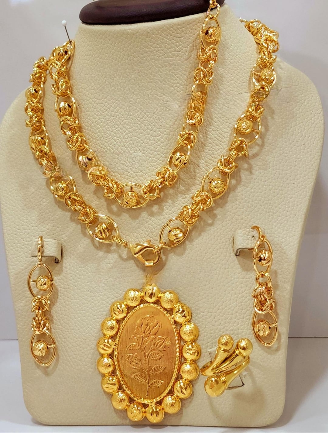 Arabic Gold Rings Gold-plated Arabic Bridal Jewelry Set – 4-piece Wedding Necklace ...