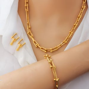女性用ゴールドメッキジュエリーセット | 21Kスタイルネックレス、ブレスレット、イヤリング | ギフト対応 | 送料無料
