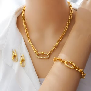 Elegant Gold-Plated Link Jewelry Set | Necklace, Bracelet & Earrings