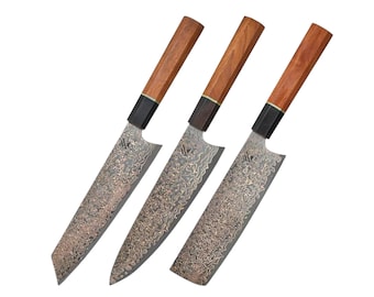 Cuchillo de chef KAAMUT® – Acero de Damasco de cobre de 67 capas – Mango de palisandro y ébano – Cuchillo de chef profesional – Máximo rendimiento de corte