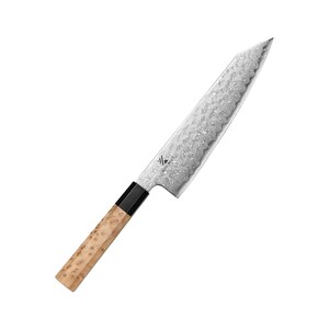 KAAMUT® Kockkniv – 49-lagers blått damaskusstål – Handtag i sycamoreträ och svart buffelhorn – Professionell kockkniv – Ultimat skärpa