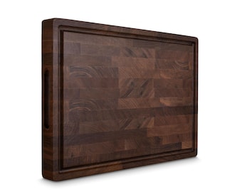 Tabla de cortar KAAMUT® de nogal negro norteamericano – Madera maciza de veta final – 40×27,5×3,5 cm – Extra gruesa y resistente – Caja de regalo