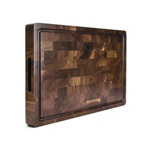 Tabla de cortar KAAMUT® de nogal negro norteamericano – Madera maciza de veta final – 45×30×4 cm – Extra gruesa y resistente – Caja de regalo