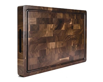 Tabla de cortar KAAMUT® de nogal negro norteamericano – Madera maciza de veta final – 45×30×4 cm – Extra gruesa y resistente – Caja de regalo