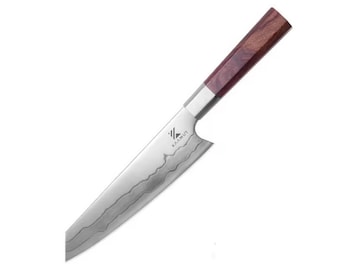 Cuchillo de chef KAAMUT® – Acero de Damasco de 7 capas – Cuchillo de chef profesional – Mango de madera Mkuruti