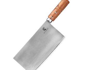 Cuchillo de carnicero KAAMUT® – Acero compuesto 440C de 3 capas – 20 cm – Mango de madera de padauk – Potente y extremadamente afilado