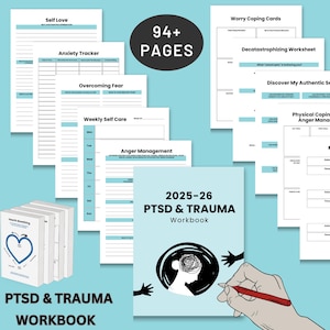 Healing from Trauma Planer Workbook| Therapeutischer Sicherheitsplan | Bewältigungsfähigkeiten| Erwachsene Trauma-Wiederherstellung | Druckbar | Mentales Gesundheit Kit 94 Seiten