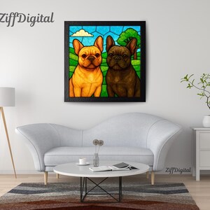 Stained Glass French Bulldog Wall Art | Colorful Dog Digital Download | 15x15” Faux Glass JPG | Pet Lover Home Decor | Printable Art