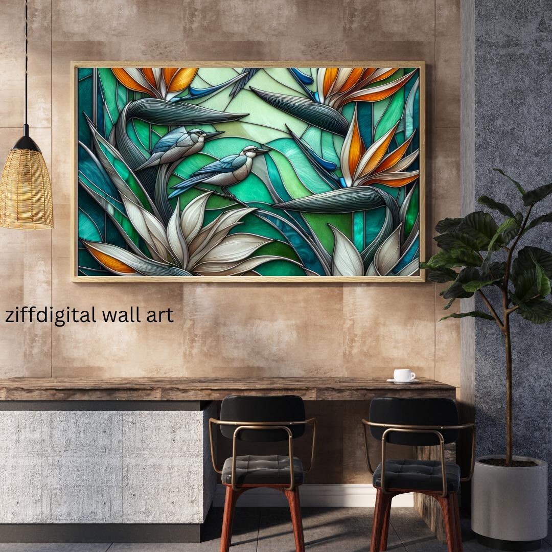 Birds of Paradise Stained Glass Wall Art | 15x15” Printable PDF | Faux ...