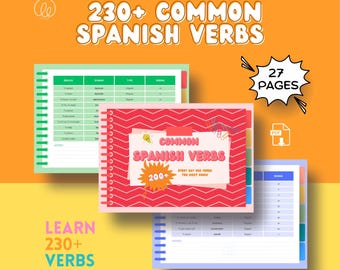 230 Most Common Spanish Verbs – Printable PDF + Freebies – Language Learning Tool – Spanish Language Cheat Sheet
