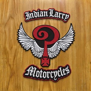 Juego de parches bordados de Indian Larry Motorcycles: Signo de interrogación alado (para planchar)