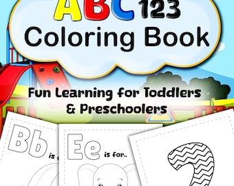 Peuter ABC 123 kleurboek, pagina's alfabet, voorschoolse activiteit (digitale download)