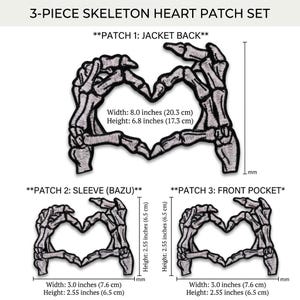 3 pcs set Skeleton Hands Heart Patch Embroidered Biker Back Patch Gothic Skull Hand Sign Iron On Sew On Jacket Applique Rock Streetwear