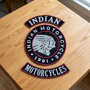 Indian Motorcycle 1901 Broderad lapp – Stryk-på skinnjacka med broderi (3 st)