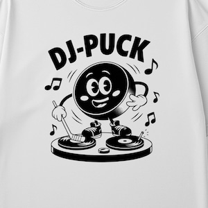 Retro DJ T-Shirt – Funny DJ Puck Graphic Tee – Vintage Style Vinyl Turntable Shirt – Cool Gift for DJs, Music Lovers, Club Party Fans