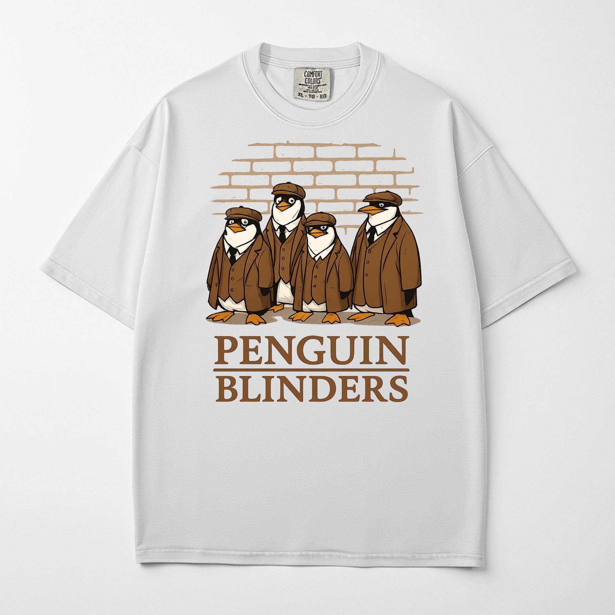 Penguin Blinders Funny T-Shirt – Gangster Penguin Graphic Tee for Animal & TV Show Fans – Parody Humor Shirt with British Mafia Vibes