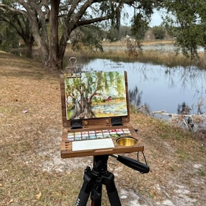 27 Wells draagbare reispaletdoos. Professionele verfset. Aquarelpalet van zwarte walnoot. Go Paint houten plakkaatverfpalet knutselcadeau.