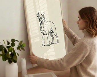 Conjunto de 4 pôsteres de labrador para parede – Arte minimalista de linha de cachorro para imprimir, pôster escandinavo de animal de estimação, decoração moderna com esboço de animal.