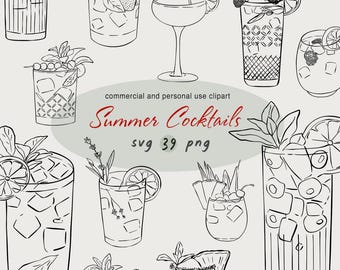 Cocktail Clipart PNG SVG Summer Cocktails Lineart Signature Drink Wedding Drink SVG Cocktail Wedding Clipart Handdrawn Cocktail Illustration