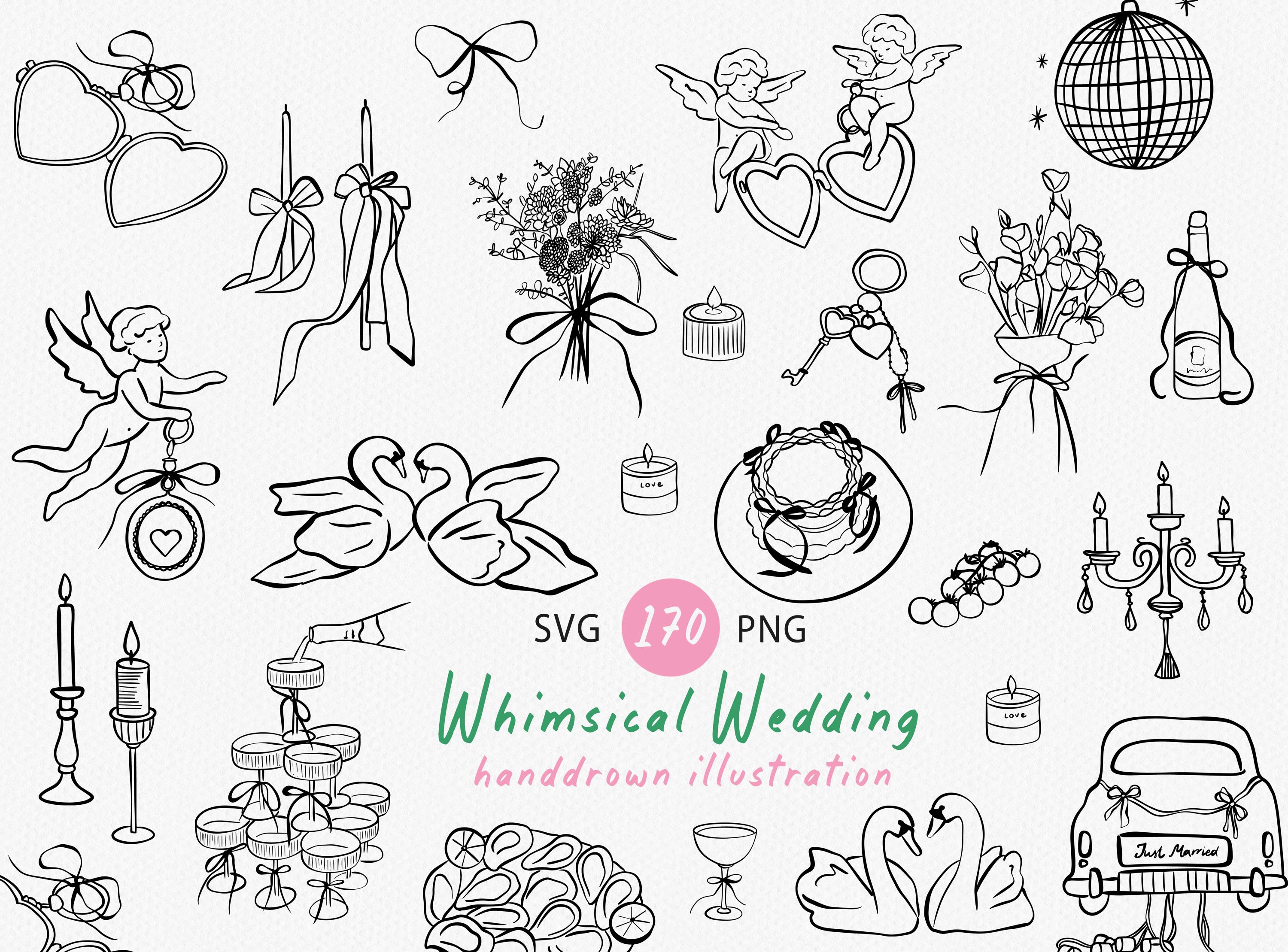 Whimsical Wedding SVG Clipart Hand Drawn Illustrations for Wedding ...