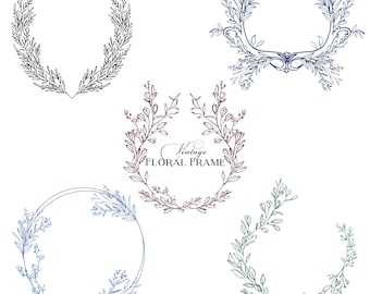 Hand-Drawn Botanical Wreath Clipart Set: Floral Frame Illustration (PNG, SVG, AI)