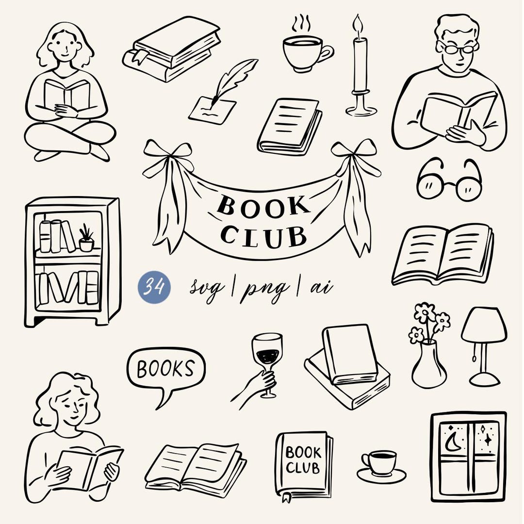 Book Club Clipart Bundle | Reading Illustrations Set | Cozy Library ...