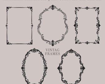 Vintage verziehrter Rahmen SVG-Bundle, dekorative Rahmen SVG, bearbeitbare Hochzeitseinladungsrahmen, PNG digitaler Download
