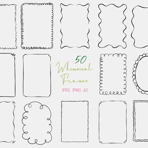 Molduras desenhadas à mão SVG Conjunto de molduras caprichosas Clipar Molduras PNG Molduras onduladas Molduras extravagantes Molduras para convites de casamento Molduras de verão Clipart
