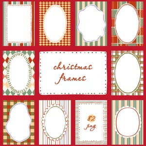 Conjunto de imágenes prediseñadas de marcos navideños caprichosos, bordes navideños retro, PNG festivos y acogedores para invitaciones y carteles.