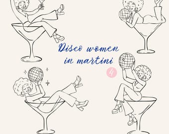 Disco Girl Martini Clipart: Junggesellinnenabschied SVG PNG AI