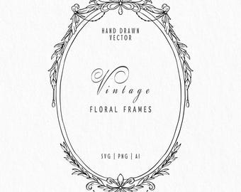 Vintage Blumenrahmen SVG, handgezeichneter botanischer Kranz Vektor, elegante Hochzeitseinladung Grenze, dekorativer ovaler Rahmen PNG