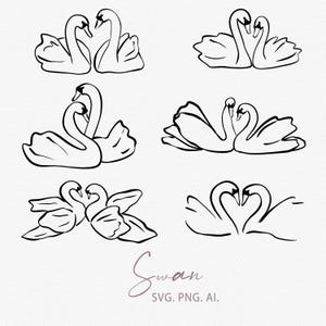 Handgezeichnet romantisch Schwan Linie Kunst Illustration SVG PNG Elegante Umriss Zeichnung Paar Liebe Clipart Minimalistisch Schwan Vogel Verschneiten Schwan Slipart