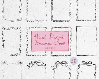 Whimsical wedding frames, Playful hand-drawn set, doodle-style SVG and PNG borders for cheerful invitations, cards, and menus
