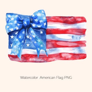 Amerikanische Flagge PNG Preppy Bow Flagge Kokette amerikanische Flagge PNG Aquarell Flagge Vaterländische Wandkunst USA Geschenk zum Unabhängigkeitstag