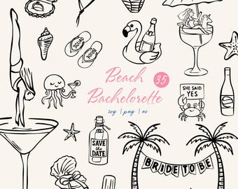 Strand Bachelorette Clipart: Handgezeichnete Brautparty Grafiken (SVG, PNG, AI digitaler Download