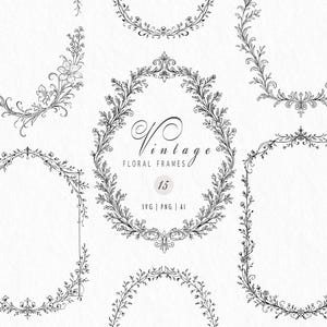 Paquete SVG de marcos florales vintage, marcos botánicos para boda dibujados a mano, bordes de arte lineal, marcos minimalistas con escudo, imágenes prediseñadas vectoriales PNG