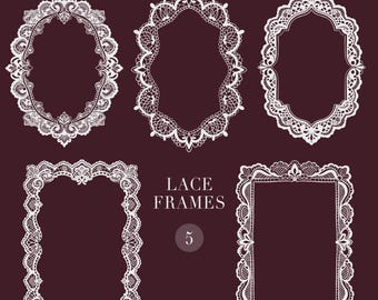 Lace-Rahmen SVG-Bundle, Vintage Blumenrahmen-Clipart-Set, bearbeitbare Hochzeitseinladungsrahmen, PNG SVG Digital Download