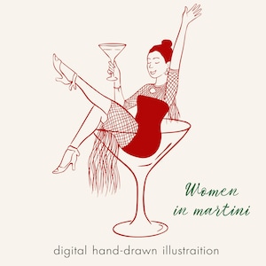 Woman in Cocktail Glass PNG Hand Drawn Whimsical Girl In Martini Glass Clipart  Martini Bachelorette Clipart SVG Bridal Party Clipart