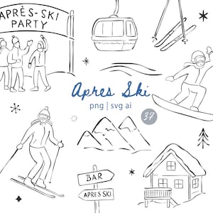 Après-ski partij clipart winter bruids douche PNG SVG laatste toast op de pistes zeer fijne tekeningen