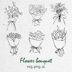 Blumensträuße Illustration Line Art SVG PNG Bundle - Handgezeichnete Blumen Clipart Blumenzeichnung für Hochzeitseinladung Wunderliche Ikone