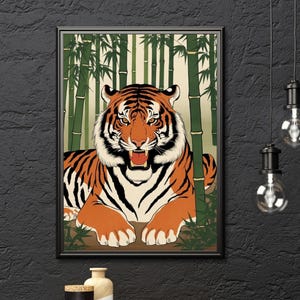 Tiger Wall Poster, Japanese Art Style Illustration, Ukiyo-e