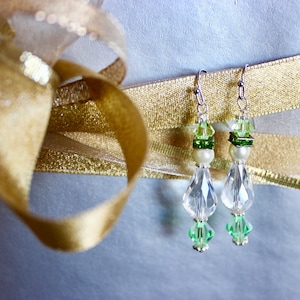 Lime Green Swarovski Crystals Dangle Earrings Pearls Rhinestones Swarovski Crystals Earrings