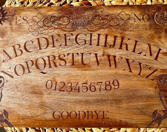 Handmade Spirit Board & Planchette: One-of-a-Kind, Engraved Wood, Hand-Painted Spirit Board for fans of Ouija / Talking Boards