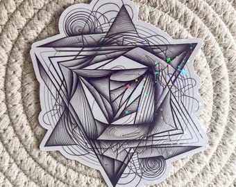 Sacred Geometry Sticker | Sparkly Hand-Painted Holographic Sticker