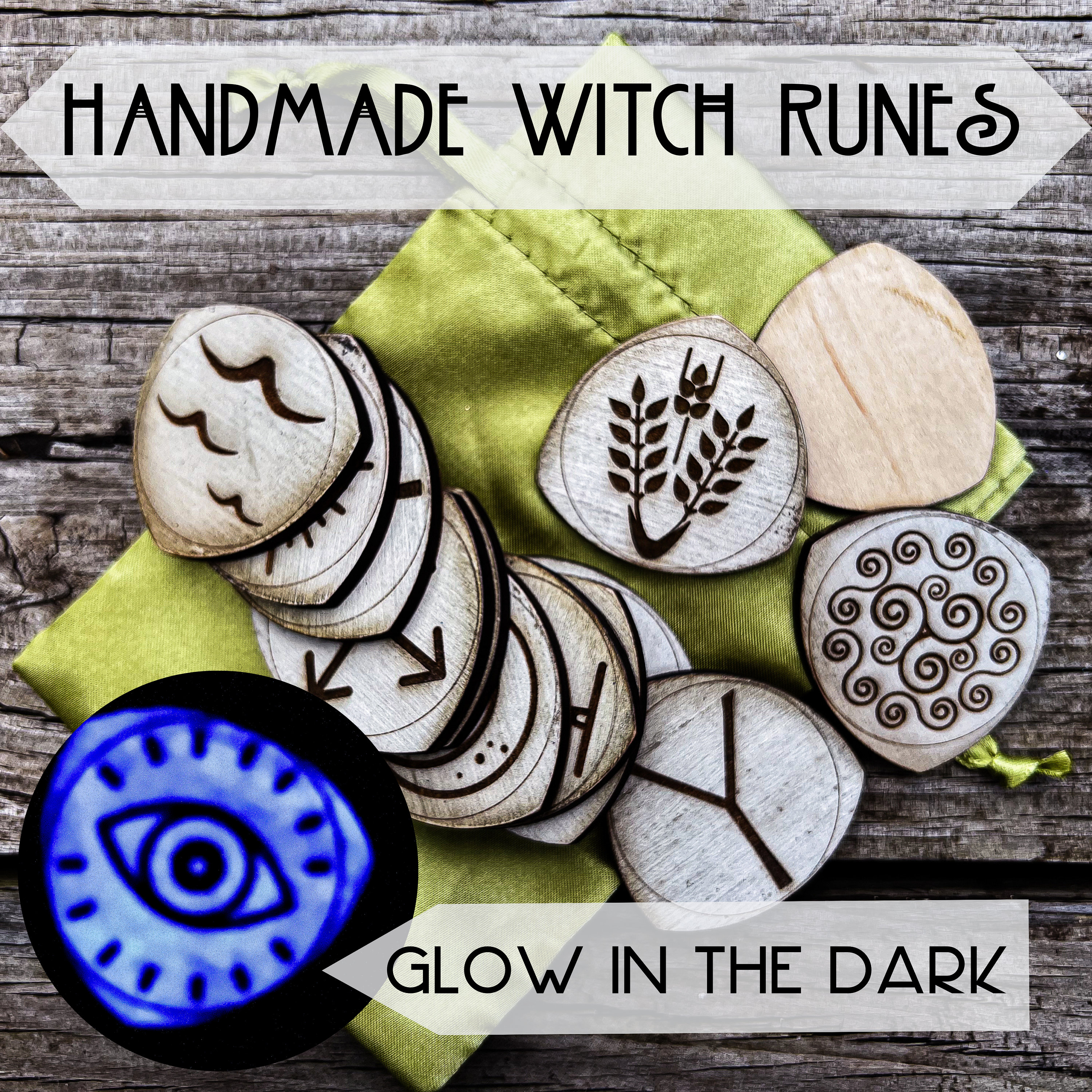 Witch Runes Set — 13 Hand-painted Glow in the Dark Engraved Wood Runes ...